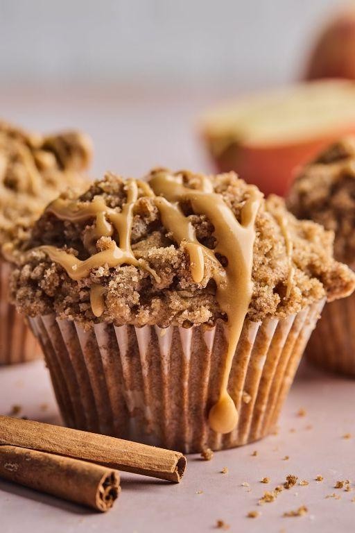 Apple Cinnamon Christmas Muffins with Caramel Drizzle