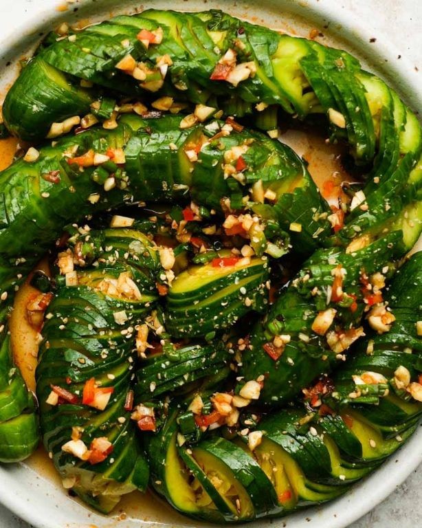 Asian Cucumber Salad with Chili Garlic Dressing
