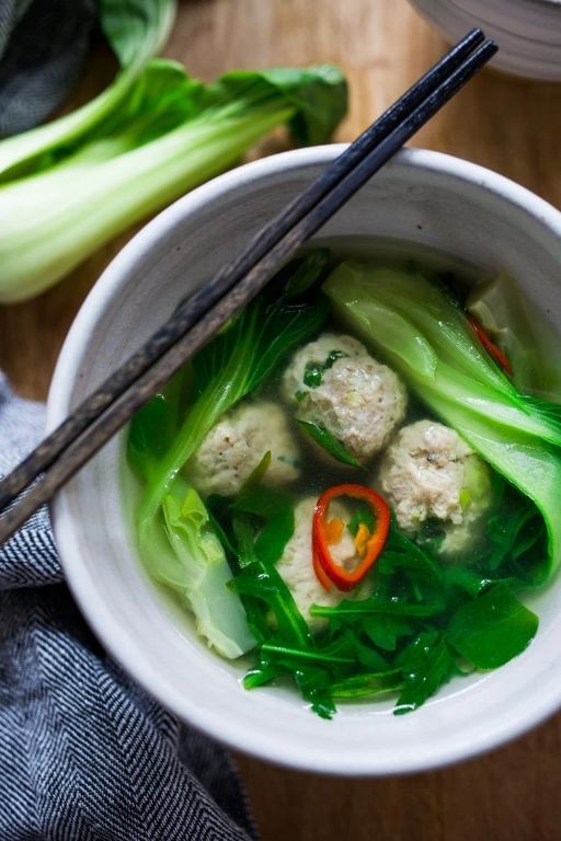 Asian-Inspired Wedding Soup with Bok Choy