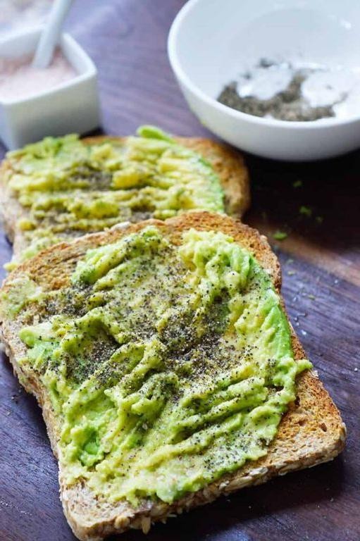 Avocado toast with a sprinkle of salt