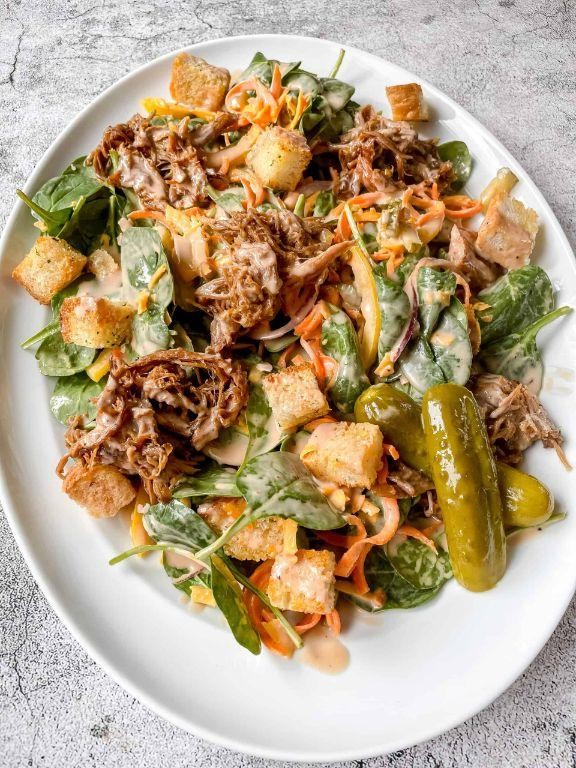 BBQ 7 Layer Salad with Pulled Pork