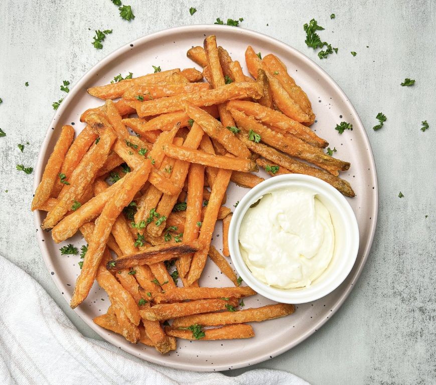 Baked Organic Sweet Potato Fries with Garlic Aioli