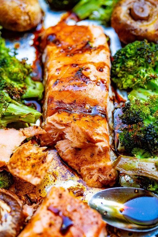 Balsamic Glazed Sheet Pan Salmon with Mushrooms