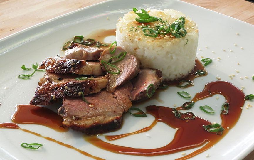 Barbecue-Glazed Duck Breast with Scallion Garnish