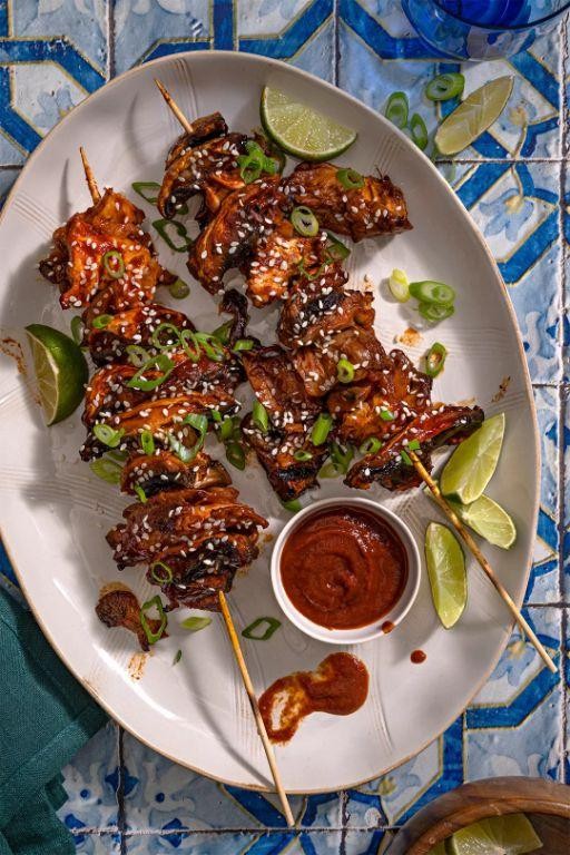 Barbecue-Glazed Mushroom and Vegetable Skewers