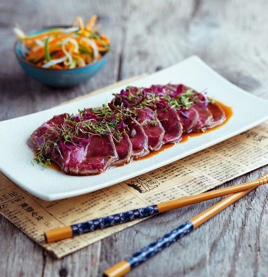 Beef Tataki with Ponzu Barbecue Dressing