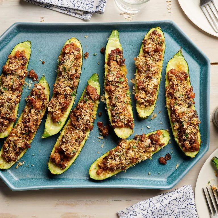 Beef and Sausage Stuffed Zucchini Boats