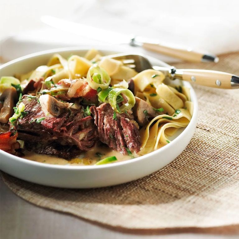 Beer-Braised Beef with Leeks and Garlic