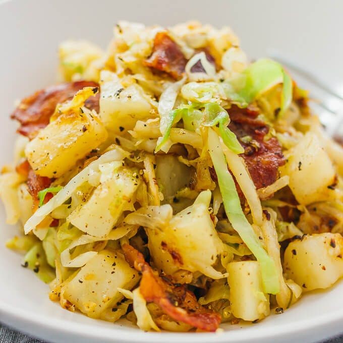 Braised Cabbage and Potatoes with Bacon