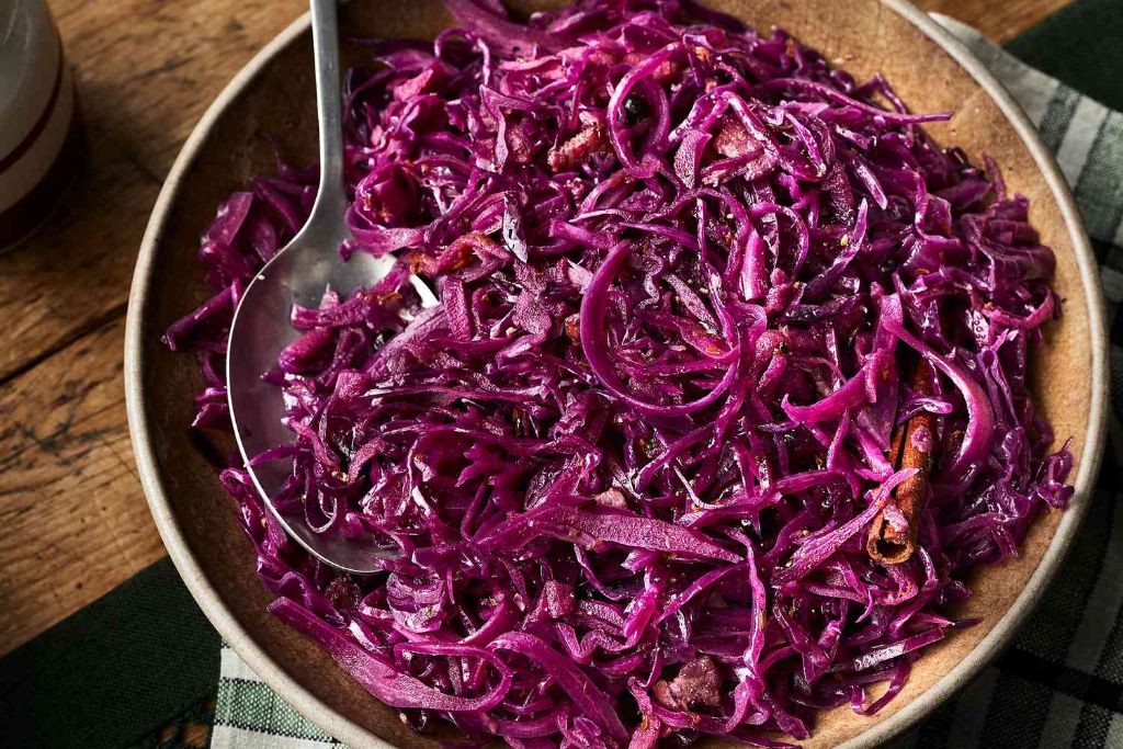 Braised Red Cabbage with Apples and Bacon