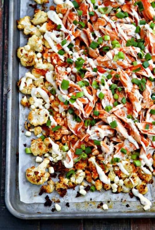 Buffalo Cauliflower Nachos with Blue Cheese