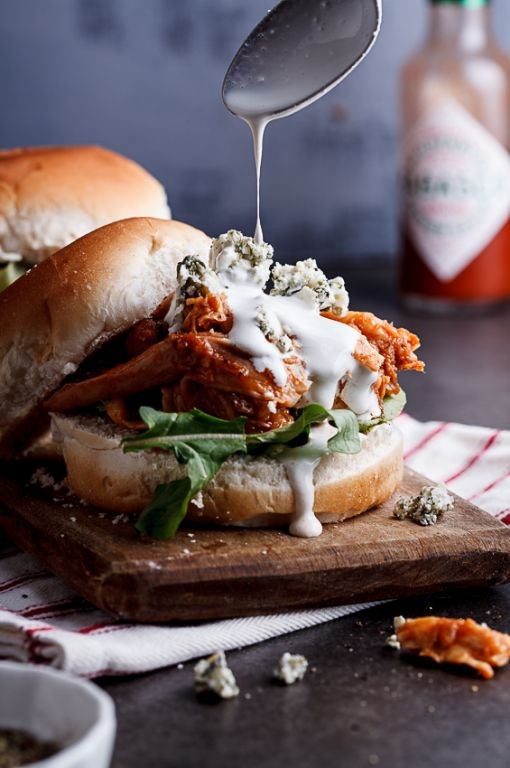Buffalo Chicken Sliders with Blue Cheese Dressing