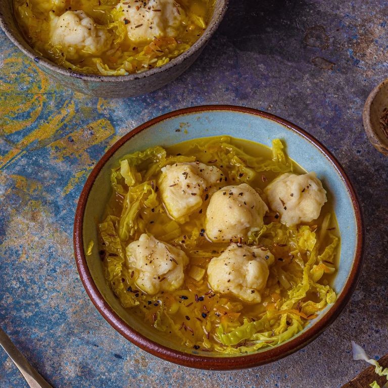 Cabbage and Potato Dumplings in Broth