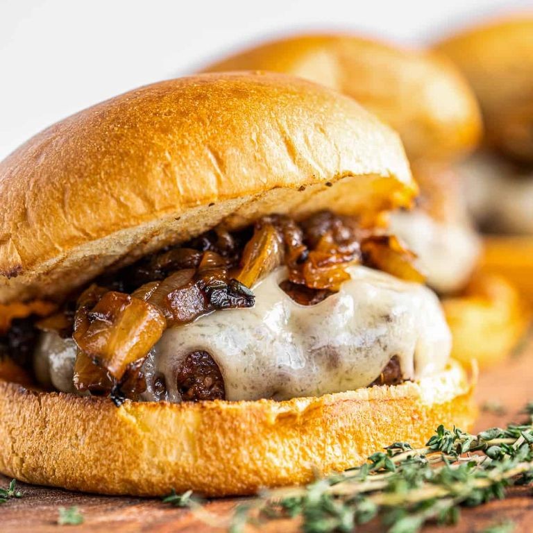 Caramelized Griddle Onion and Swiss Cheese Burger