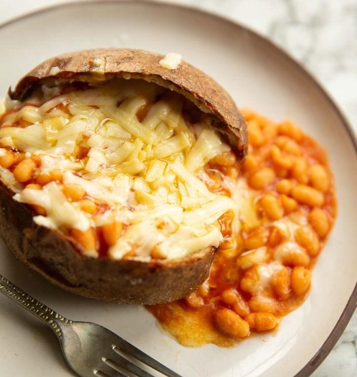 Cheesy Baked Potatoes with Beans