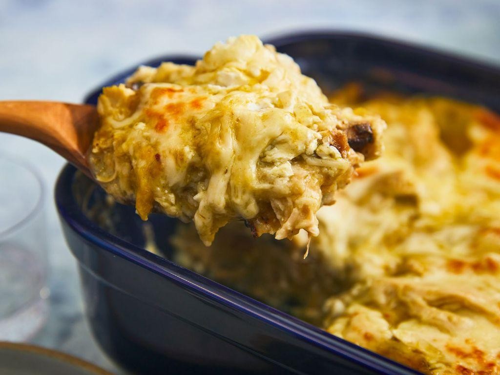 Chicken Enchilada Casserole with Green Chile Sauce