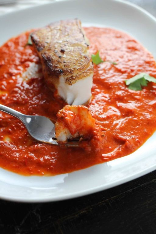 Chilean Sea Bass with Roasted Red Pepper Coulis