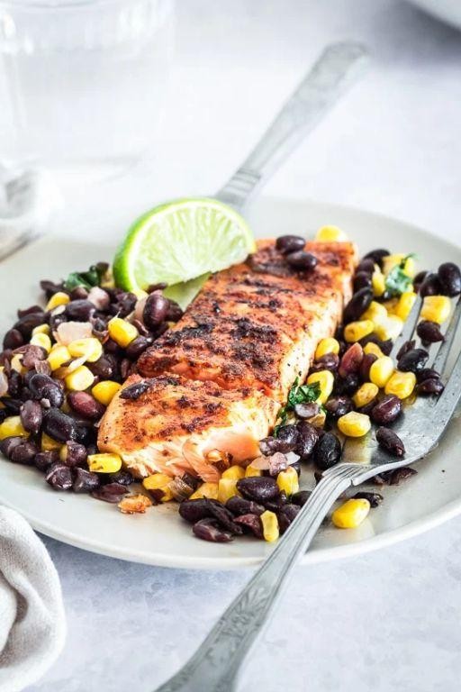 Chili Lime Sheet Pan Salmon with Corn and Black Beans