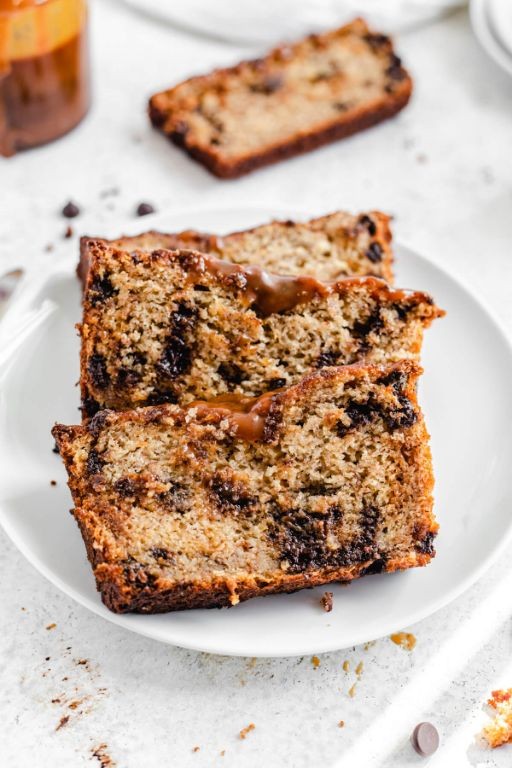 Chocolate Chip Banana Bread with Caramel Glaze