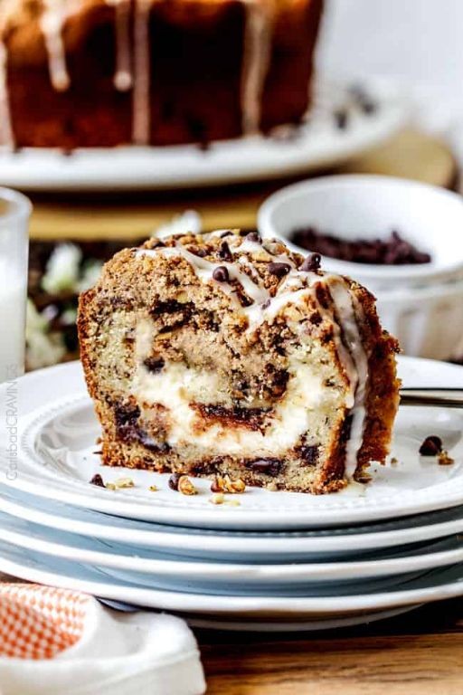 Chocolate Chip Banana Bread with Cream Cheese Swirl