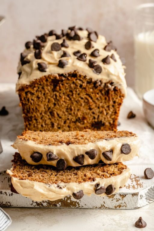 Chocolate Chip Banana Bread with Peanut Butter Drizzle