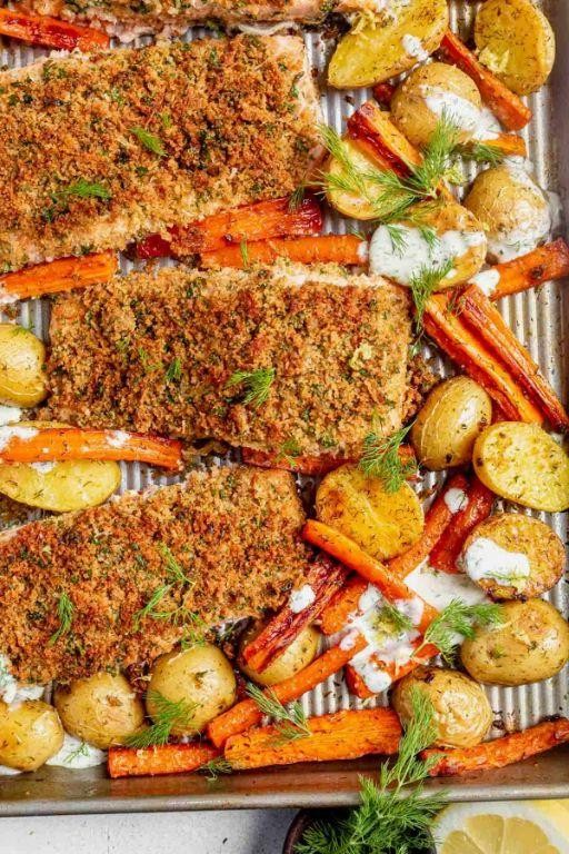 Citrus Herb Sheet Pan Salmon with Carrots and Potatoes
