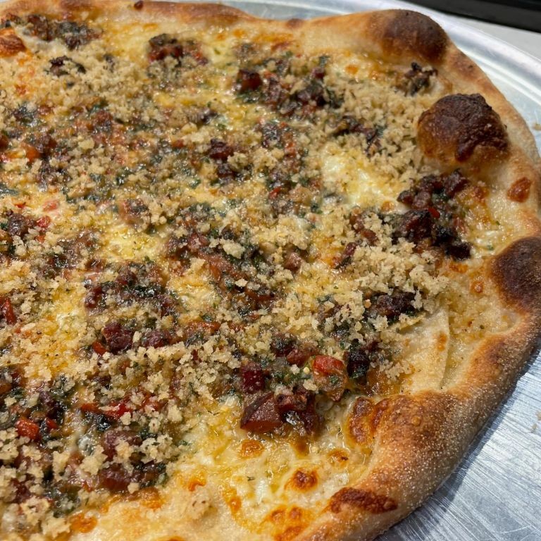 Clams Casino Pizza with Mozzarella and Basil