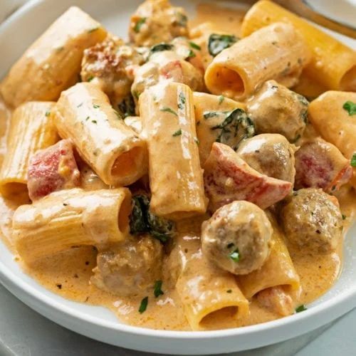 Creamy Beef and Sausage Pasta Bake