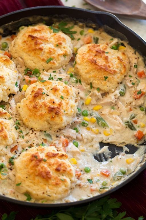 Creamy Mushroom Chicken and Biscuit Pot Pie