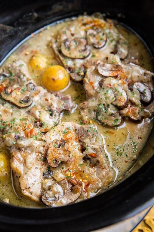 Creamy Mushroom Slow Cooker Pork Chops