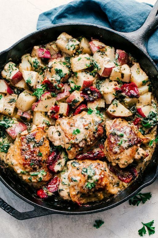 Creamy Tuscan Chicken with Roasted Potatoes