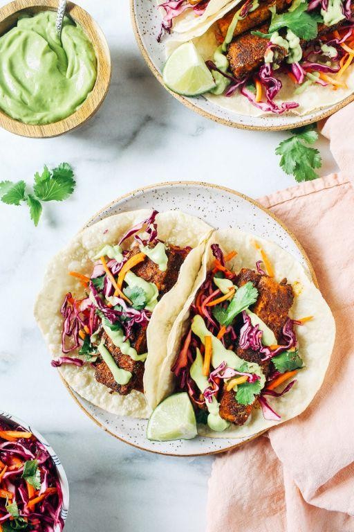 Crispy Shredded Tofu Tacos with Lime Crema