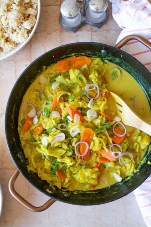 Curried Cabbage and Potatoes with Coconut Milk