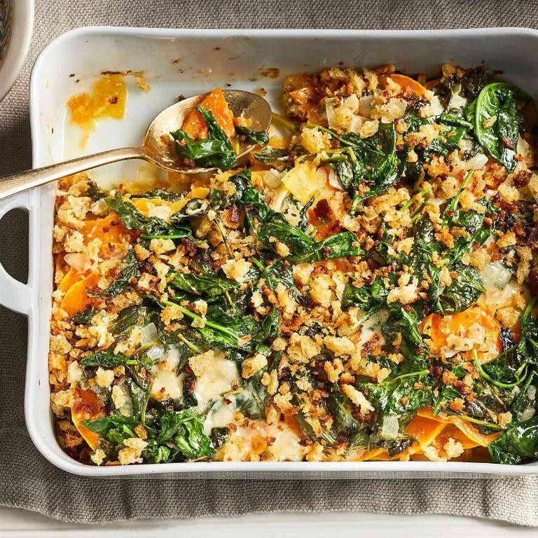 Delicata Squash and Kale Gratin