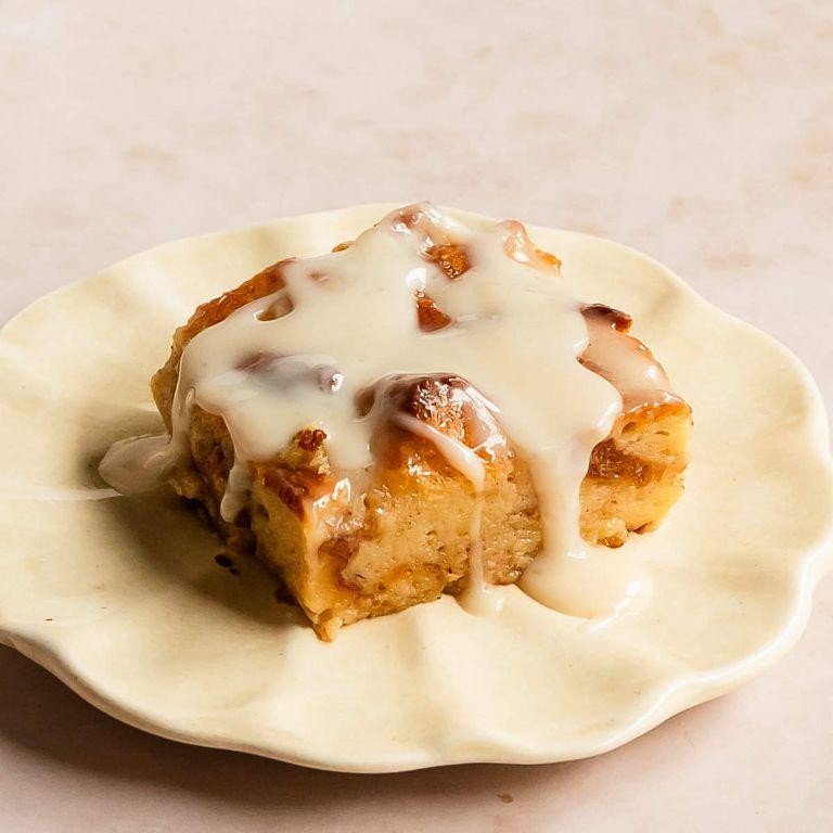 Durian Bread Pudding with Vanilla Sauce