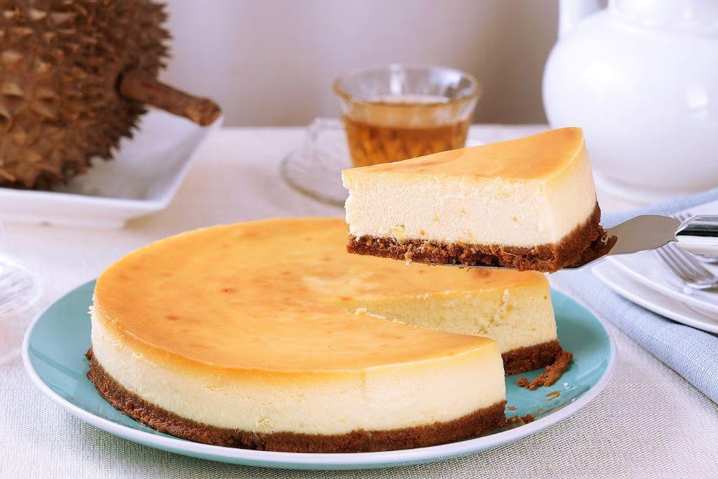 Durian Cheesecake with Caramel Drizzle