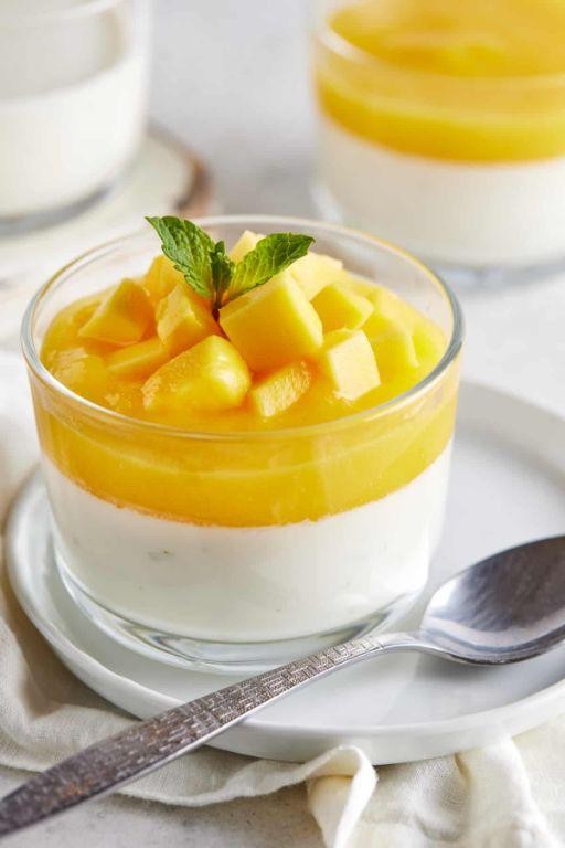 Durian Panna Cotta with Mango Coulis