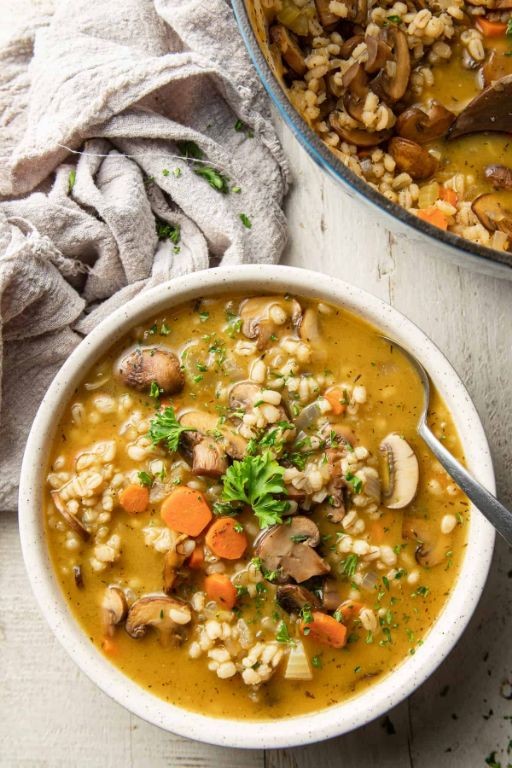 Dutch Oven Mushroom Barley Soup
