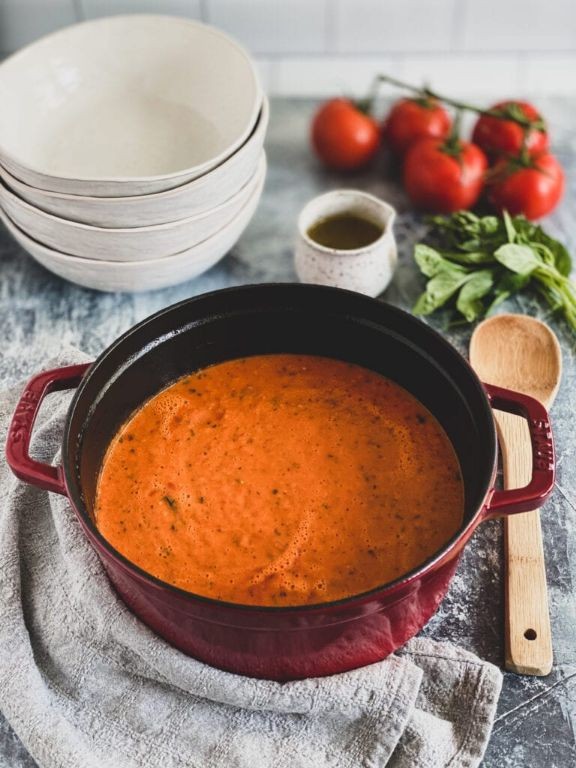 Dutch Oven Tomato Basil Soup