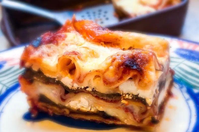 Eggplant Lasagna with Caramelized Onions and Goat Cheese