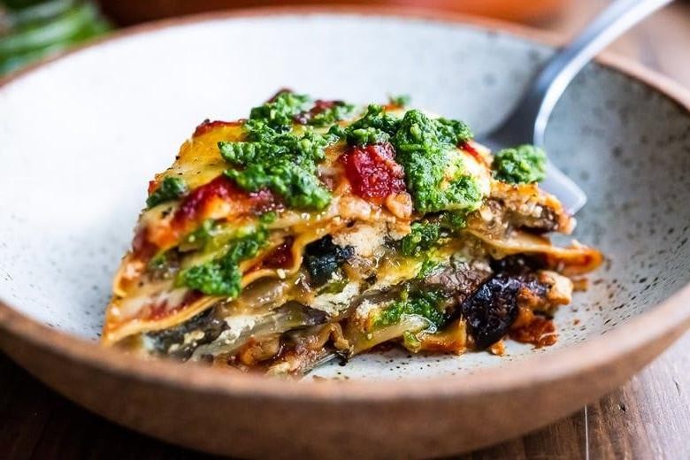 Eggplant Lasagna with Pesto and Roasted Vegetables