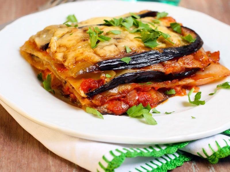 Eggplant Lasagna with Roasted Red Pepper Sauce