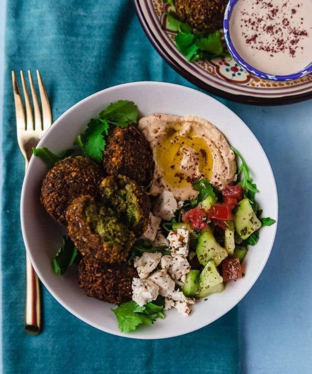 Falafel and tahini yogurt bowl