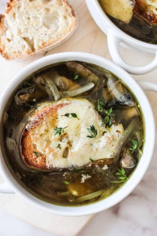 French Onion Soup with Mushroom Broth