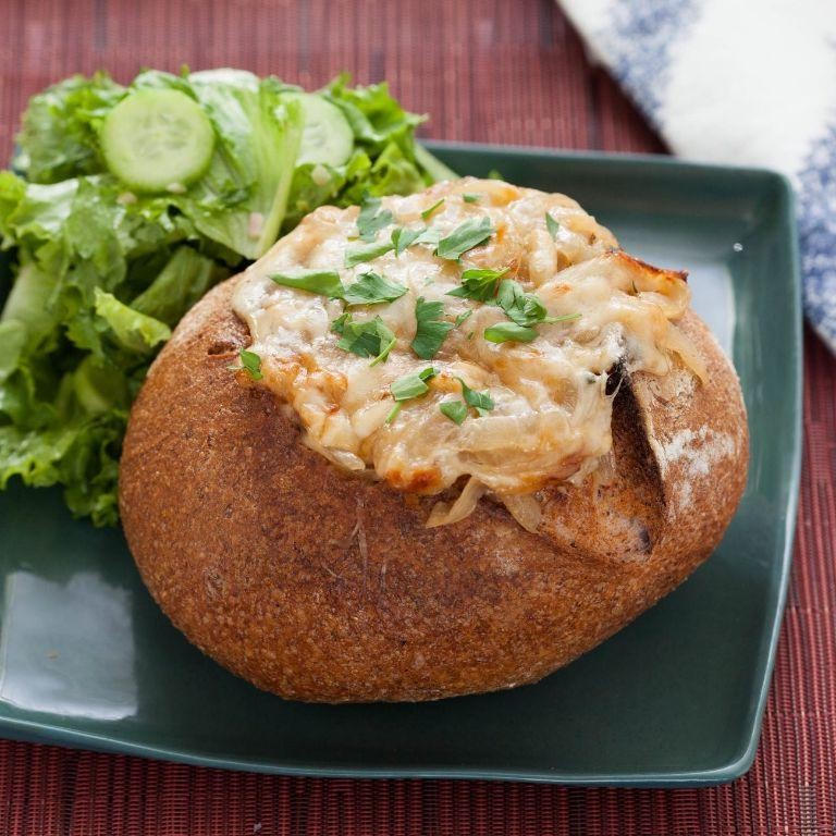 French Onion Soup with Sourdough Bread Topping