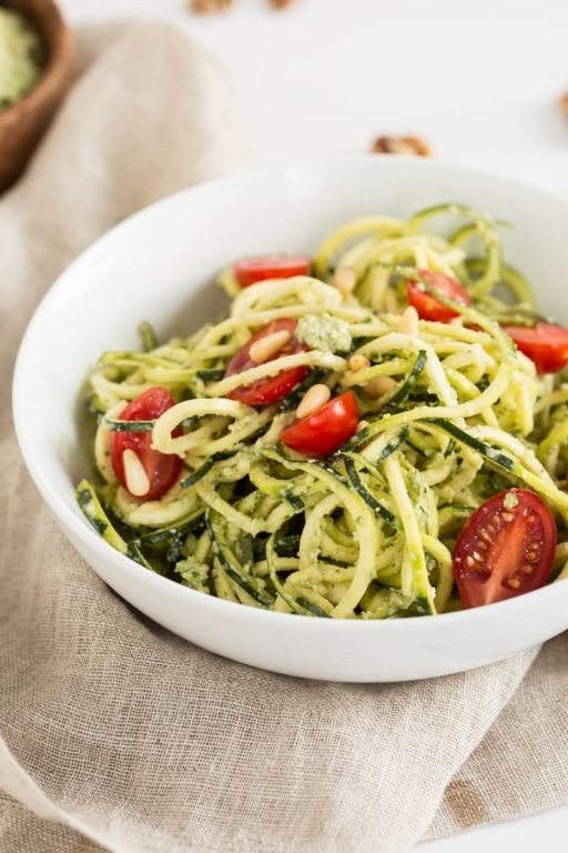 Fresh Organic Zucchini Noodles with Pesto