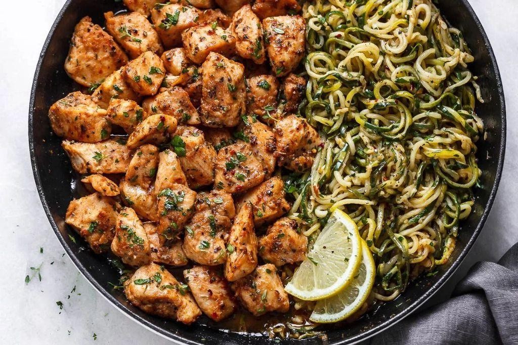 Garlic Butter Chicken Tenders with Zucchini Noodles
