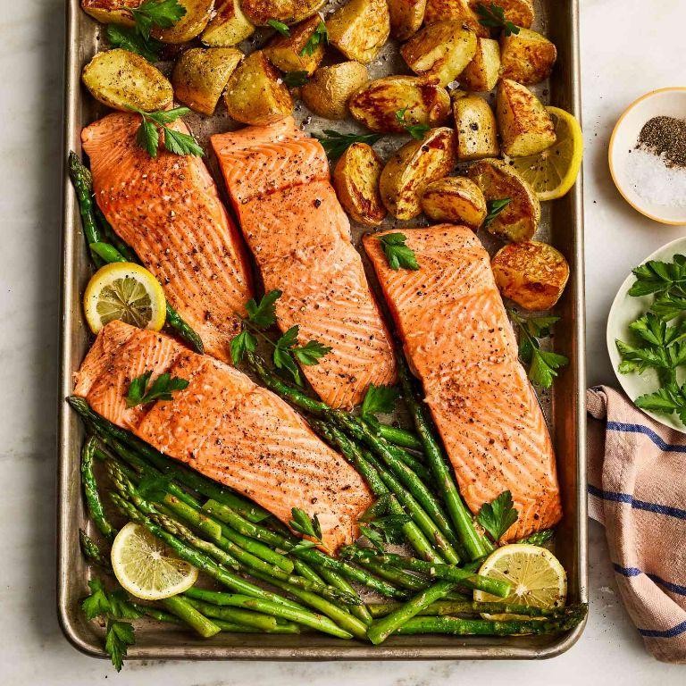 Garlic Butter Sheet Pan Salmon with Asparagus and Potatoes