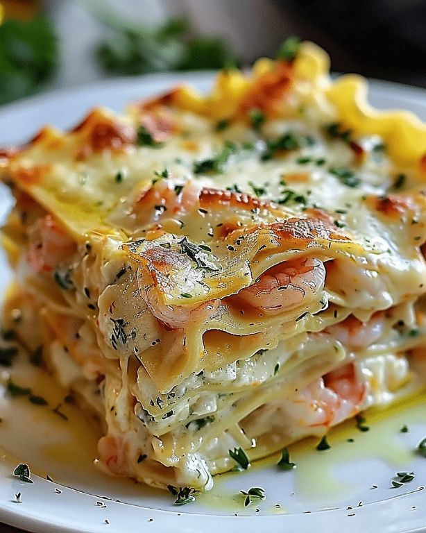 Garlic Butter Shrimp and Spinach Lasagna