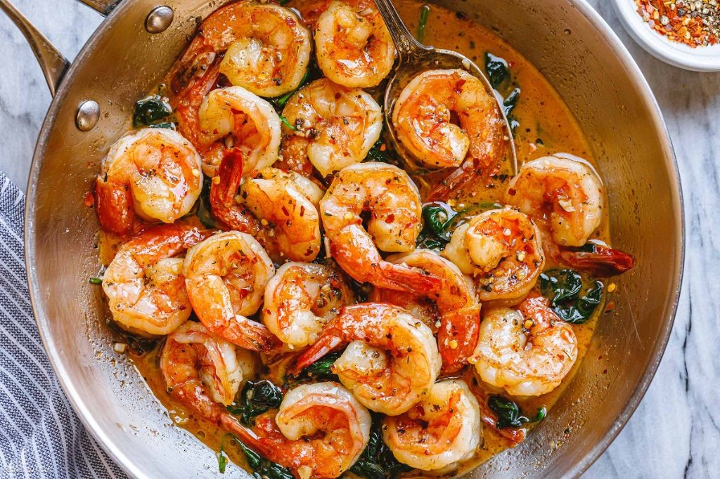 Garlic Butter Shrimp with Sautéed Spinach